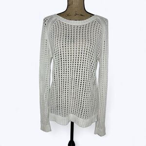 ANA Open Knit Sweater Womens Sz XL White Beach Coastal Vacation Fall Layer Basic